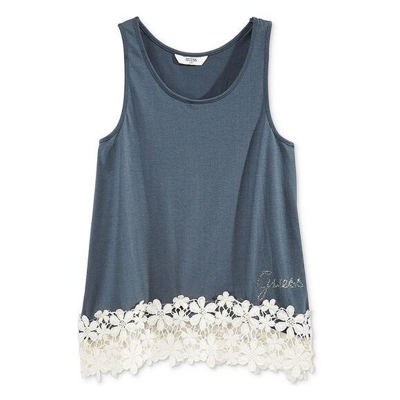 New! GUESS Girls' Floral Crochet Lace-Trim Sleeveless Top Tank Top Size Sm (7/8) - Picture 1 of 4